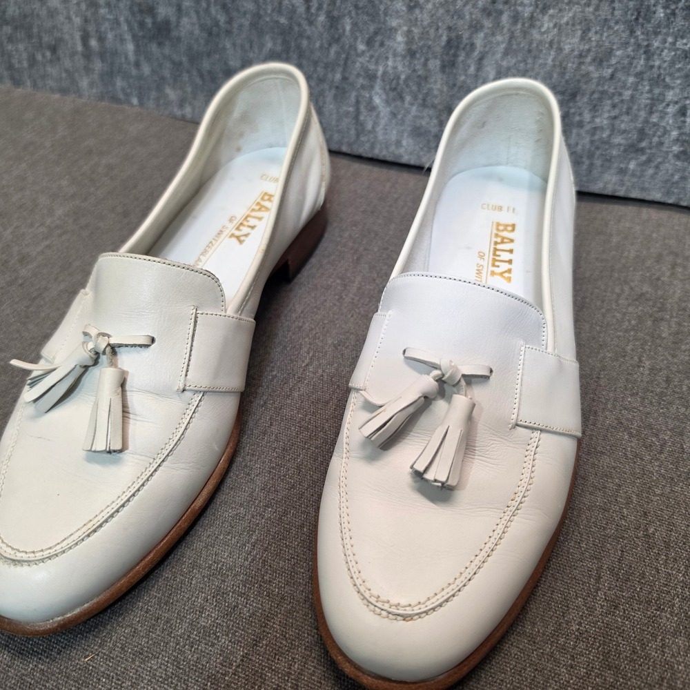 Bally of Switzerland White Leather Tassel Loafers Club II Womens 9.5 M